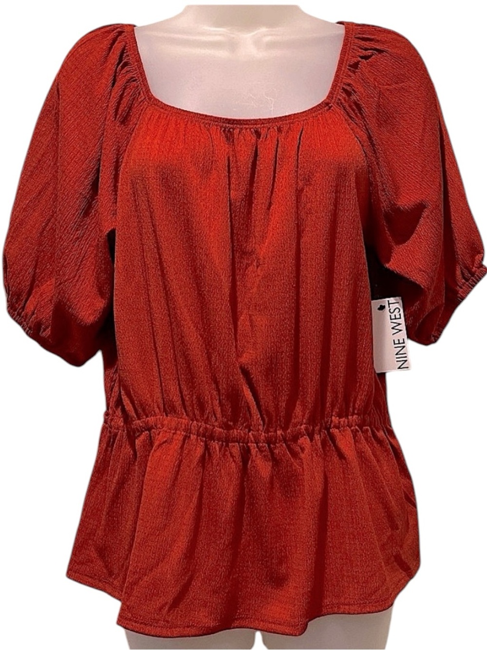 Nine West Short Puff Sleeve Peplum Off Shoulder Blouse